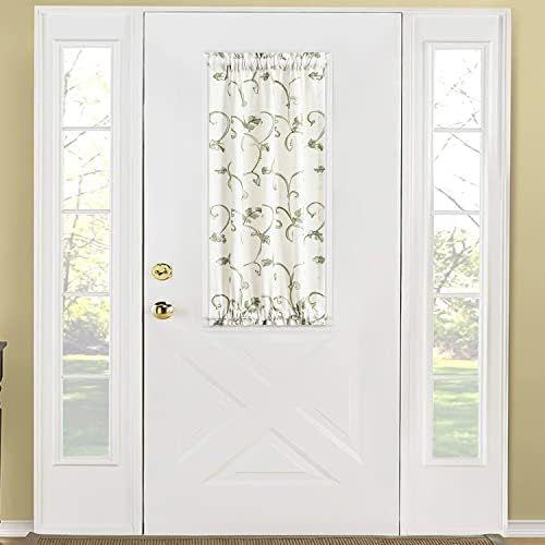VOGOL Beige Panel Curtains with Green Vines Embroidery for French Doors