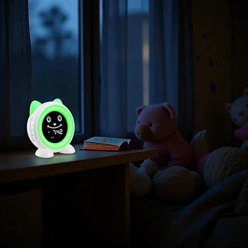 IQ Cat Sleep Training Clock with Night Light and Dual Alarm