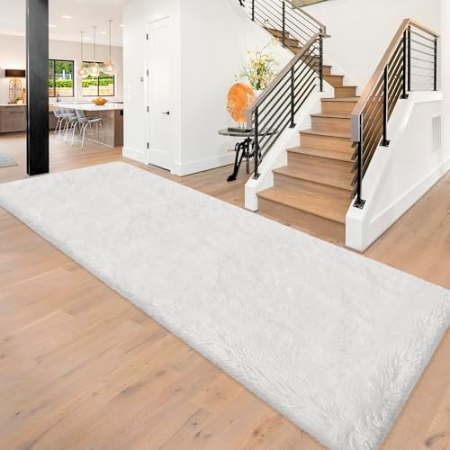 Fluffy Runner Rug for Kids Bedroom 3x10ft White