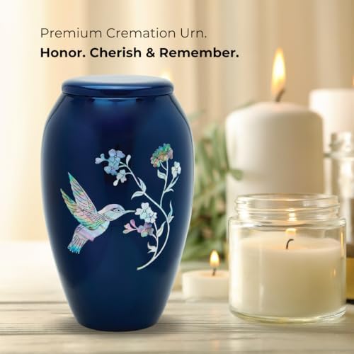 Blue Hummingbird Decorative Urn with Mother of Pearl
