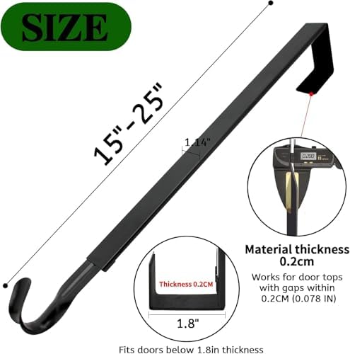 Adjustable Wreath Hanger for Front Door 15-25 Inches Black