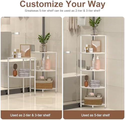 Greatseas 5 Tier Marble White Corner Shelf Stand