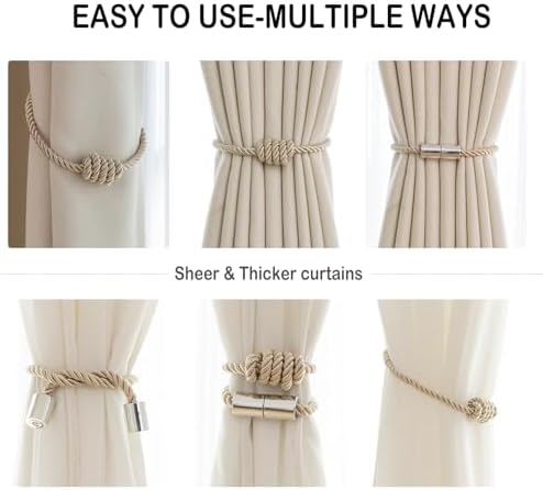 Contoeey Magnetic Curtain Tiebacks 4 Pack Beige