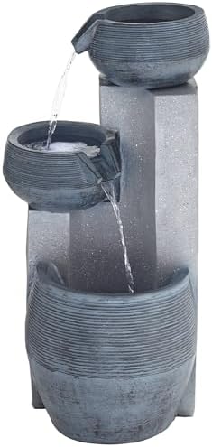 John Timberland Three Bowl Floor Standing Fountain with LED Light