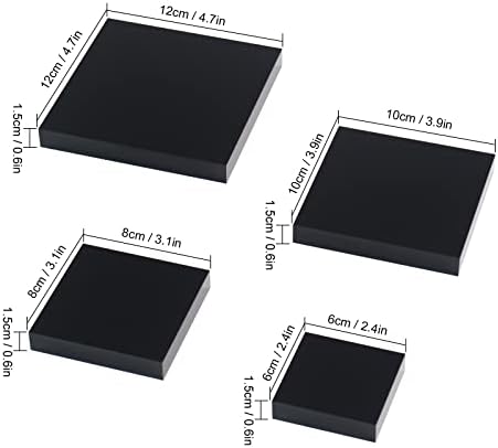 4Pcs Acrylic Square Display Stand Black Polished Cube Jewelry Showcase
