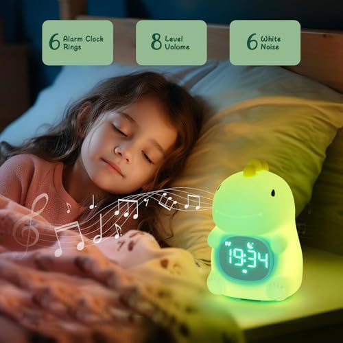 Dinosaur Alarm Clock with Sleep Training and Night Light for Kids