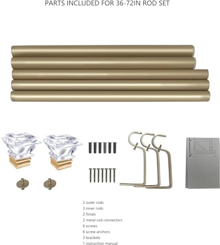 Adjustable 1 Inch Curtain Rods with Gold Square Crystal Finials