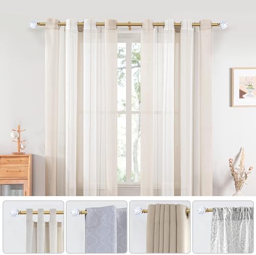 1 Inch Adjustable Curtain Rod with Crystal Diamond Ball Finials Gold
