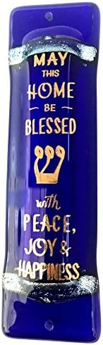 Tamara Baskin Art Glass Mezuzah - Blue Handmade in USA