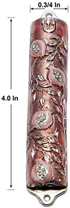 Bless This House Mezuzah Case 4 Inch Pomegranate Pewter Rose Pink