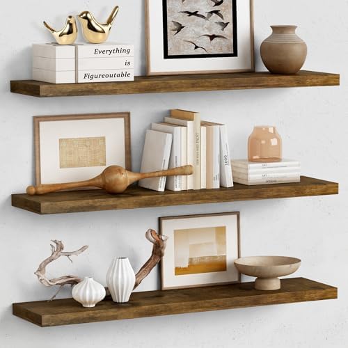 Forbena 36 Inch Floating Shelves Set of 3 Dark Brown
