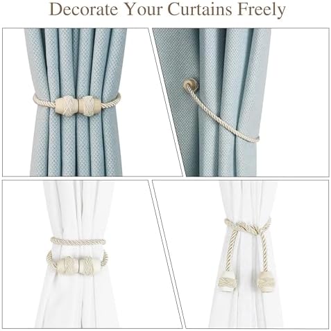Hangtty Magnetic Curtain Tiebacks 4Pack Beige