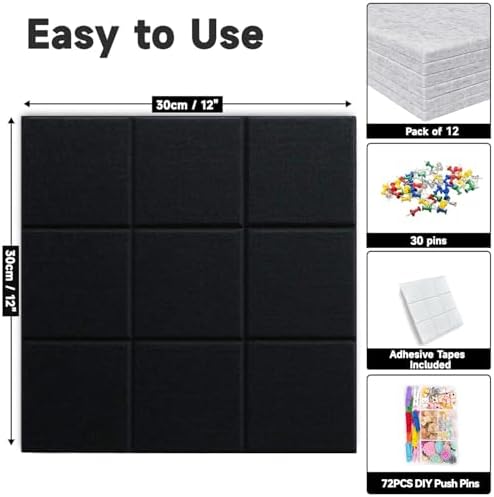 Yunihome 12 Pack Felt Bulletin Board Wall Tiles 36 x 48