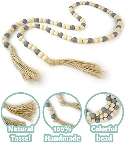 Wooden Beads Garland with Tassels 61 Inch