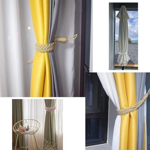 BEL AVENIR Curtain Tiebacks with Metal Hooks and Braided Rope