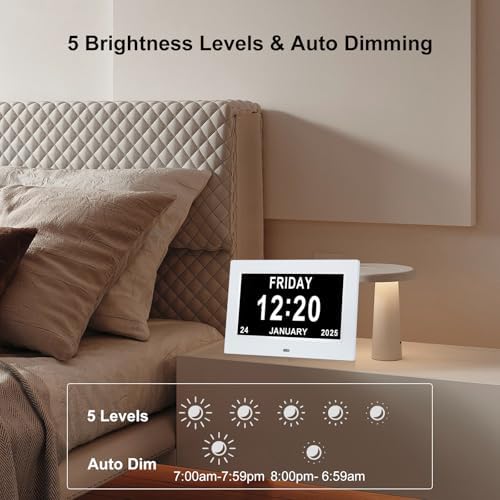 7 Inch Digital Calendar Clock with 12 Alarms and 5 Display Modes