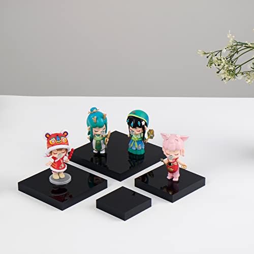 4Pcs Acrylic Square Display Stand Black Polished Cube Jewelry Showcase
