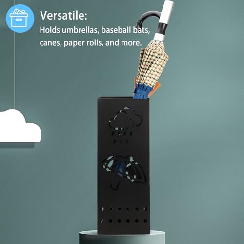 Black Square Metal Umbrella Stand Holder 6x6x17 Inch