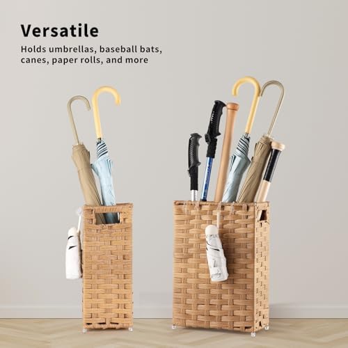 Waohanaz Rattan Umbrella Stand with Drip Tray and 4 Hooks