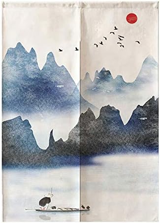 MYRU Japanese Noren Door Curtain Tapestry Black Mountain 335x59 Inches