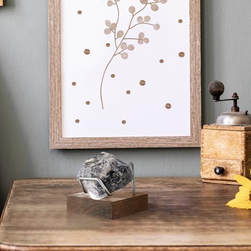 4 Pcs Rock Display Stand with Metal Arms and Wooden Base
