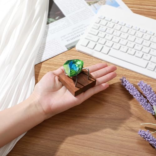 4 Pcs Rock Display Stand with Metal Arms and Wooden Base
