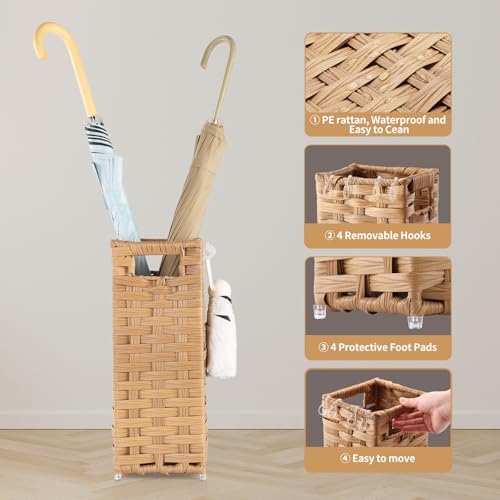 Waohanaz Rattan Umbrella Stand with Drip Tray and 4 Hooks