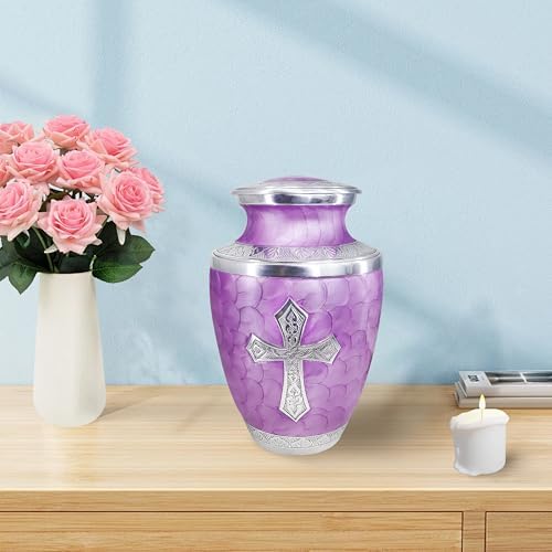 M MEILINXU Large Purple Cross Urn for Ashes