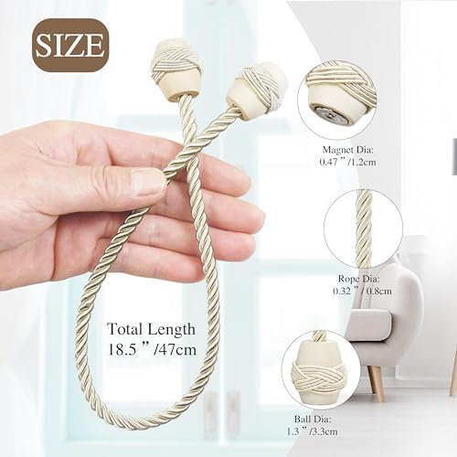 Hangtty Magnetic Curtain Tiebacks 4Pack Beige