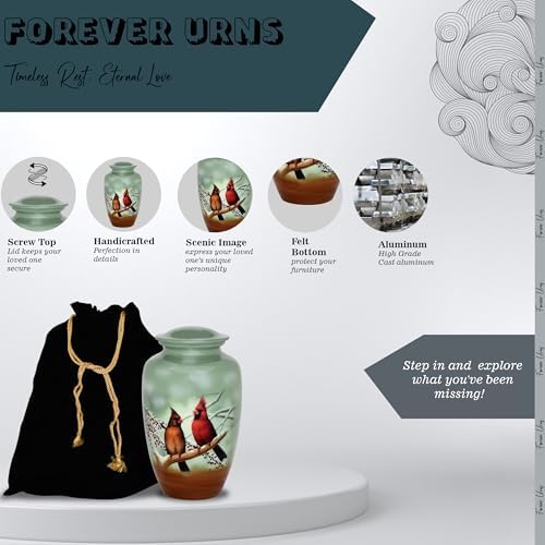Forever URNS Cardinal Birds Cremation Urn for Human Ashes