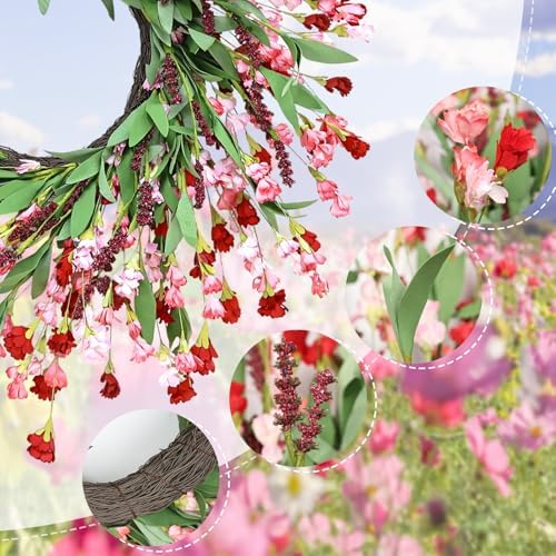 24 Inch Artificial Spring Wreath Red Pink