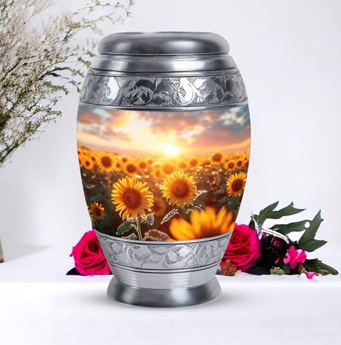 Sunflower Twilight Urn Set - Large Urn with Velvet Bag and Small Urn