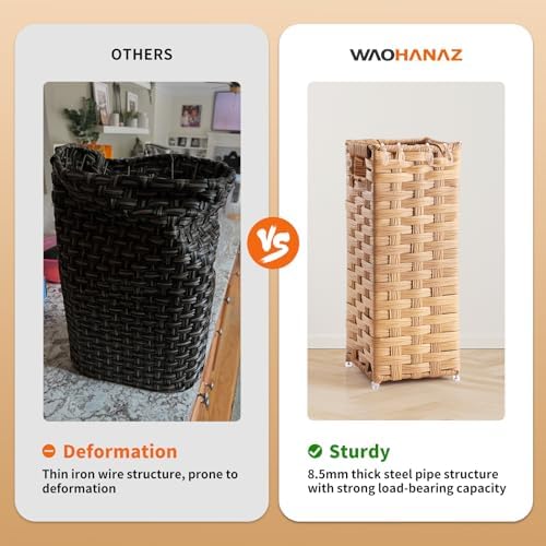 Waohanaz Rattan Umbrella Stand with Drip Tray and 4 Hooks