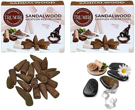 TRUMIRI Sandalwood Backflow Incense Cones - 20 pcs Dual Pack