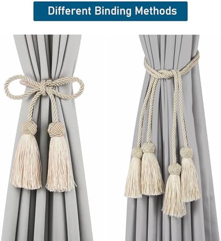 Elegant Curtain Tiebacks with Tassel Beige 2 Pack