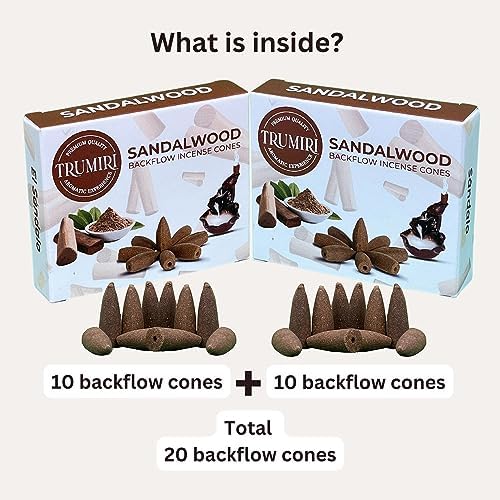 TRUMIRI Sandalwood Backflow Incense Cones - 20 pcs Dual Pack