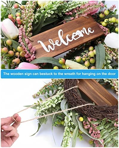 20 Inch Spring Summer Tulip Door Wreath with Berries and Cattails
