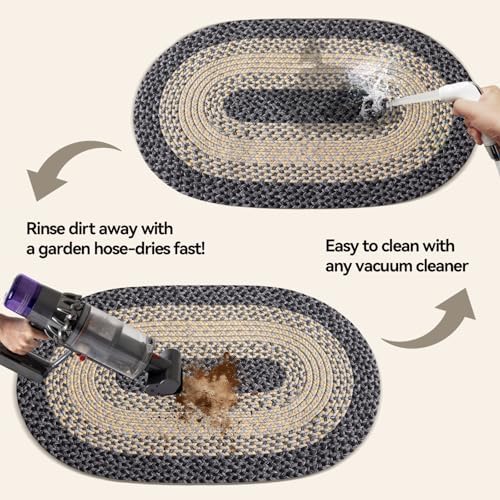 Oval Braided Rug 2x3 with Anti-Slip Pads