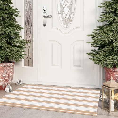 Ailsan Khaki Striped Cotton Door Mat 275x43