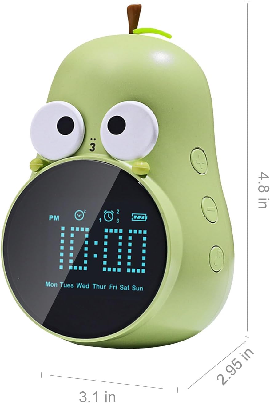 ANMONES Pear Alarm Clock for Kids Triple Alarms 5 Ringtones