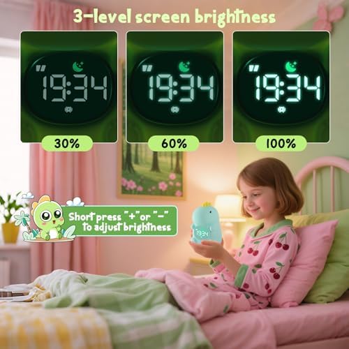 Dinosaur Alarm Clock with Sleep Training and Night Light for Kids