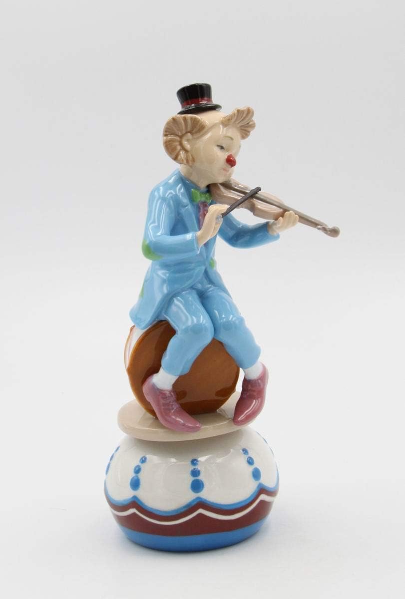 Fine Porcelain Clown Violin Musical Box Figurine 8-58 H