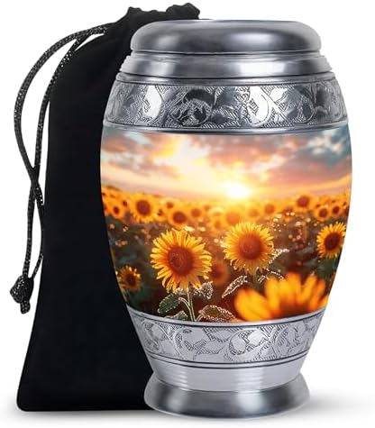 Sunflower Twilight Urn Set - Large Urn with Velvet Bag and Small Urn