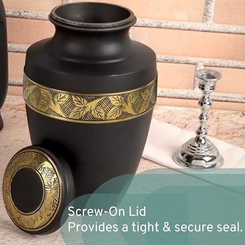 Metal Alloy Decorative Urn for Human Ashes - Black Gold