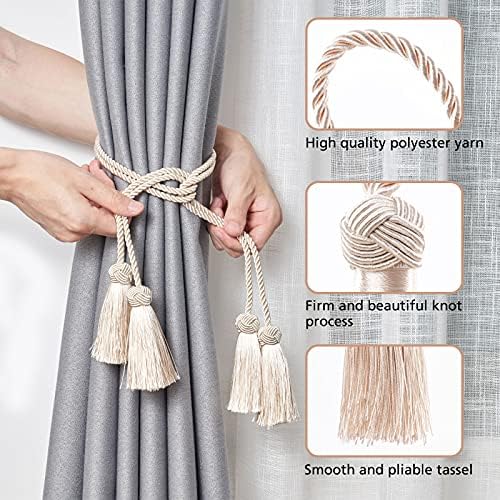 NICEEC Double-Ended Tassel Curtain Tiebacks Beige