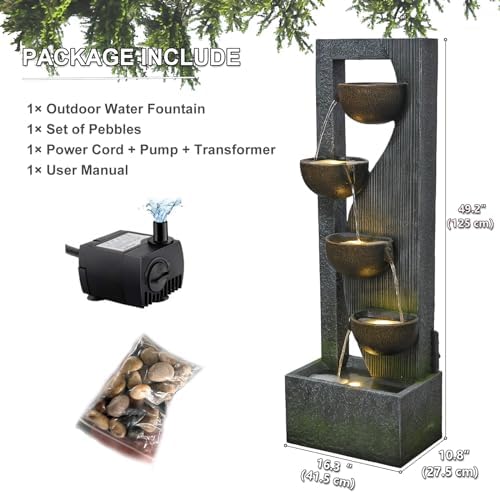 Sunlinua 5-Tier Large Water Fountain with LED Lights and Pump