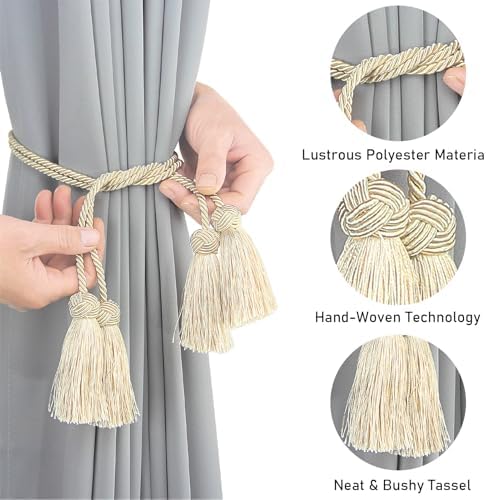 Elegant Curtain Tiebacks with Tassel Beige 2 Pack
