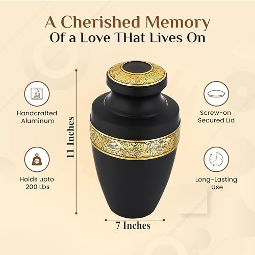 Metal Alloy Decorative Urn for Human Ashes - Black Gold