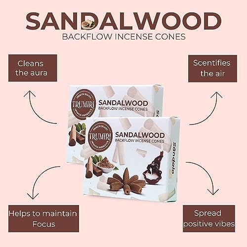 TRUMIRI Sandalwood Backflow Incense Cones - 20 pcs Dual Pack