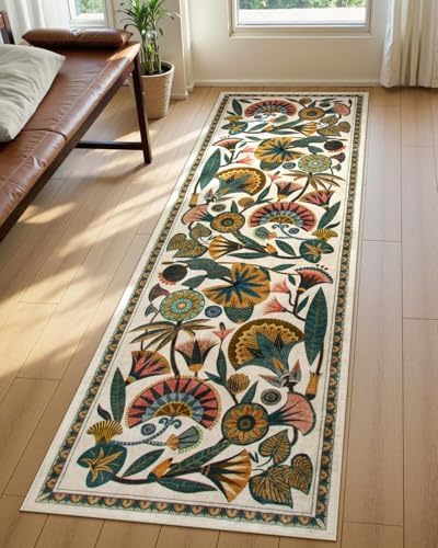 Egyptian Floral Washable Bathroom Runner Rug 26x8